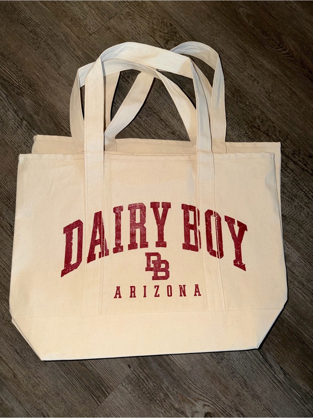 Dairy Boy Arizona study break pop up Cream Canvas limited Tote with Red Logo